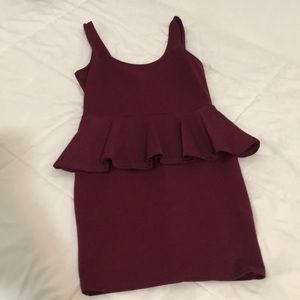 Maroon or wine colored peplum mini dress